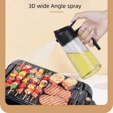 2合1玻璃油噴器和分配器，橄欖油瓶，調味料、醬汁、醋調料分配器，壓力瓶，470毫升玻璃油噴瓶，玻璃油瓶，寬口噴霧罐，注油玻璃噴霧瓶 - 彩色 - 查看 2