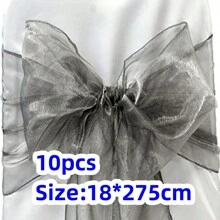 10pcs Violet Organza Chair Back Decoration Belt With Bowknots, 18cm Wide 275cm Long, DIY Bow Shapes; Glass Organza Chair Back Cloth For Festival Party Decoration, Great For Outdoor Canopy, Wedding, Graduation Ceremony, Background Decoration, Opening Ceremony, Interactive Party Atmosphere, Gift Packaging Decoration, Colored Ribbon - Multicolor - View 48