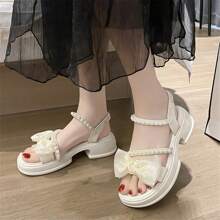 新款夏季女士珍珠厚底沙灘涼鞋，可配裙子或拖鞋穿內穿外，仙氣風格