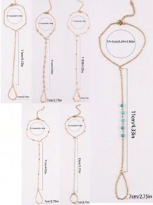 1 pièce Bague de chaîne pour femmes élément perle fausse et turquoise de style rétro simple et élégant, adaptée pour l'été