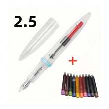 6 piezas Pluma de caligrafía con punta plana de estilo árabe, pluma fuente para caligrafía gótica con cartuchos de tinta intercambiables - 1 pluma estilográfica con punta de 2,5 + 10 bolsas de tinta de colores. - Ver 9
