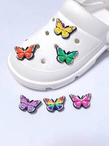 6pcs Colorful Butterfly DIY Fashion Shoe Charms, Removable Shoe Accessories For Hollow Out Clogs