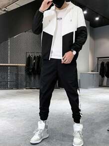 1 套男友风男士透气拼色跑步户外运动时尚休闲速干运动套装男友风男士两件套服装