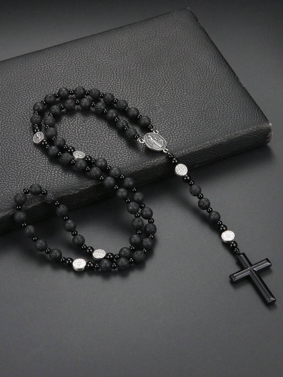 1入怀古哥特式火山岩聖本篤男士項鍊，適合日常佩戴和生日禮物