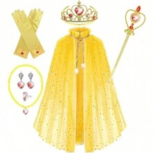 Ice & Snow Themed Party Costume Set Includes: 1 Star Cape, 1 Heart Magic Wand, 1 Rhinestone Crown, 1 Necklace, 1 Pair Of Earrings, 1 Ring, Suitable For Theme Parties, Birthdays (Multiple Colors) - Multicolor - View 11