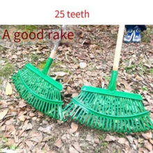1pc Adjustable 25-Tooth Metal Garden Rake With Extendable Handle, 37.40 Inch-53.1 Inch Retractable Length, Portable Gardening Tool, Easy To Clean Grass Rake - Army Green - View 1