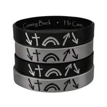 2 Pcs Power Of Faith Jesus Christ He Died He Arose He Ascended  Prayer Cross Party Silicone Bracelet Jewelry Gifts For Men Women