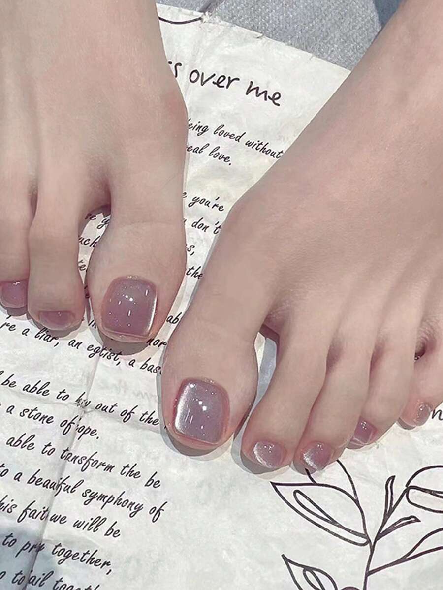 24 片短款夏季紫色纯色法式清新简约猫眼美甲片专为女孩设计可重复使用假指甲片，含 1 片果冻胶和 1 片擦片，适合女孩日常街头玩耍海滩度假校园约会等节日佩戴按压指甲美甲用品 - 彩色 - 查看 1