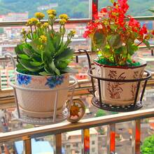 1pc   Iron Balcony Flower Rack Railing Flower Rack Guardrail Hanging Flower Pot Rack Hanging Hanging Basket Green Apple Rack Circular Pot Hanging Rack - Multicolor - View 6