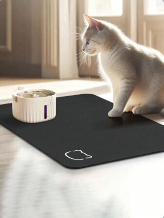 1pc Pet Feeding Mat, Quick-Drying, Easy To Clean, Keep The Floor Tidy, Suitable For Cats And Dogs, Black