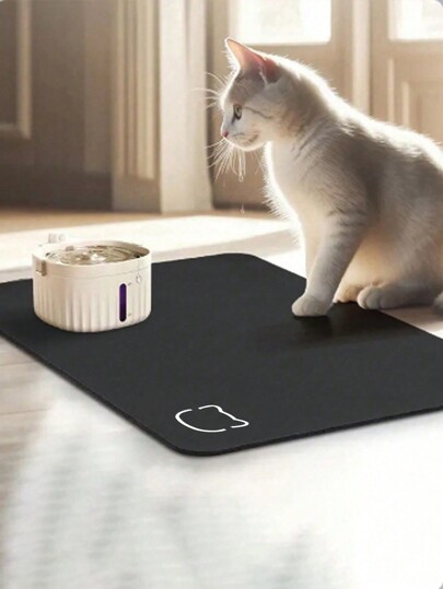1pc Pet Feeding Mat, Quick-Drying, Easy To Clean, Keep The Floor Tidy, Suitable For Cats And Dogs, Black