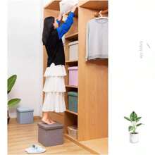 Cubo Otomano de Almacenamiento, Asiento para Sala de Estar, Dormitorio, Oficina, Casa, Reposapiés de Almacenamiento, Set De Almacenamiento Multifuncional con Otomana y Taburetes, Bancos de Almacenamiento, Taburete Plegable, Espacio para el Hogar, Sofá, Asiento, Banco, Armarios para Zapatos, Taburete. - Gris Claro - Ver 4