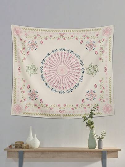 One Mandala Flower Tapestry, Countryside Style Polyester Fiber Watercolor Printing Decorative Wall Hanging, Suitable For Living Room, Bedroom And Home Use., Flag For Room, Room Decor, Tapestry Wall Decor, Wall Art, Room Stuffs, Flags For Room, Home Decor, Wall Tapestry