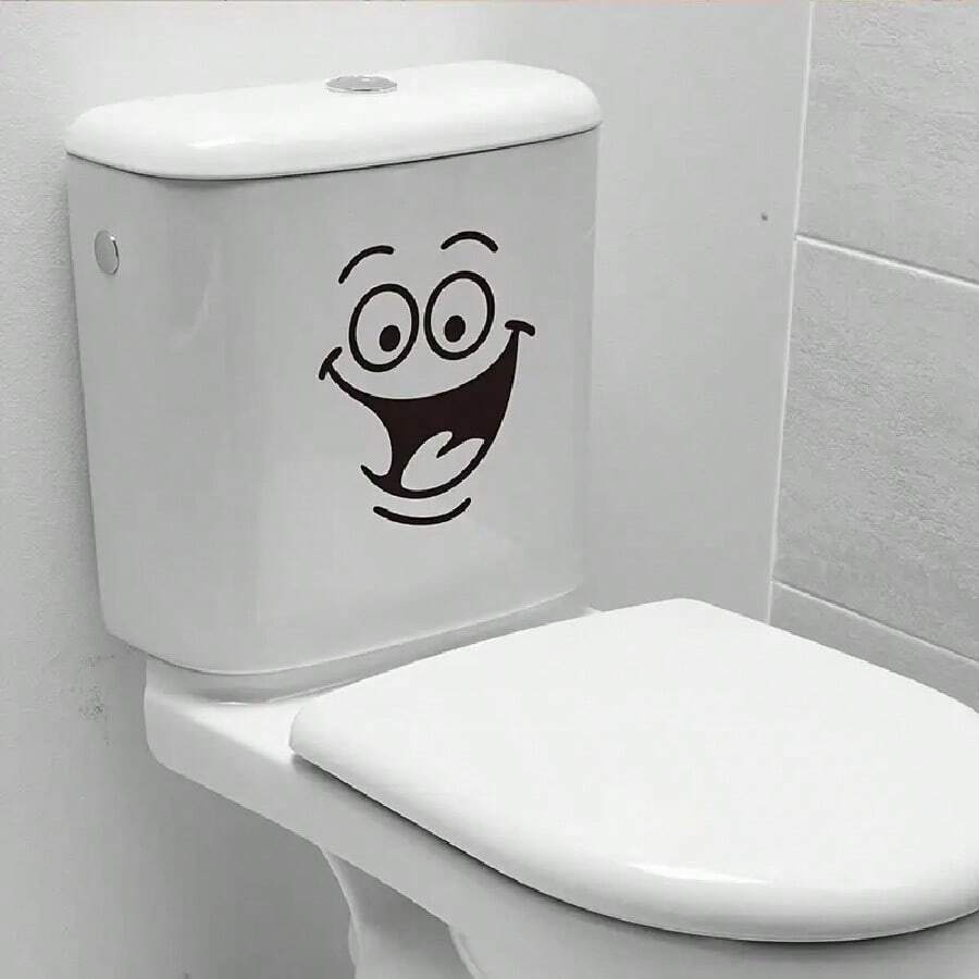 1入組微笑馬桶貼紙，自粘式PVC馬桶蓋貼紙，易粘貼，適用於浴室、臥室和馬桶配件，美觀的家飾，為您的房間增色添彩 - 黑色 - 查看 1