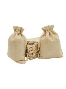 5入組拉繩亞麻袋，米色麻布袋，空白禮品袋，食品小口袋禮品袋，派對廚房用品收納袋 - 米黃色 - 查看 6