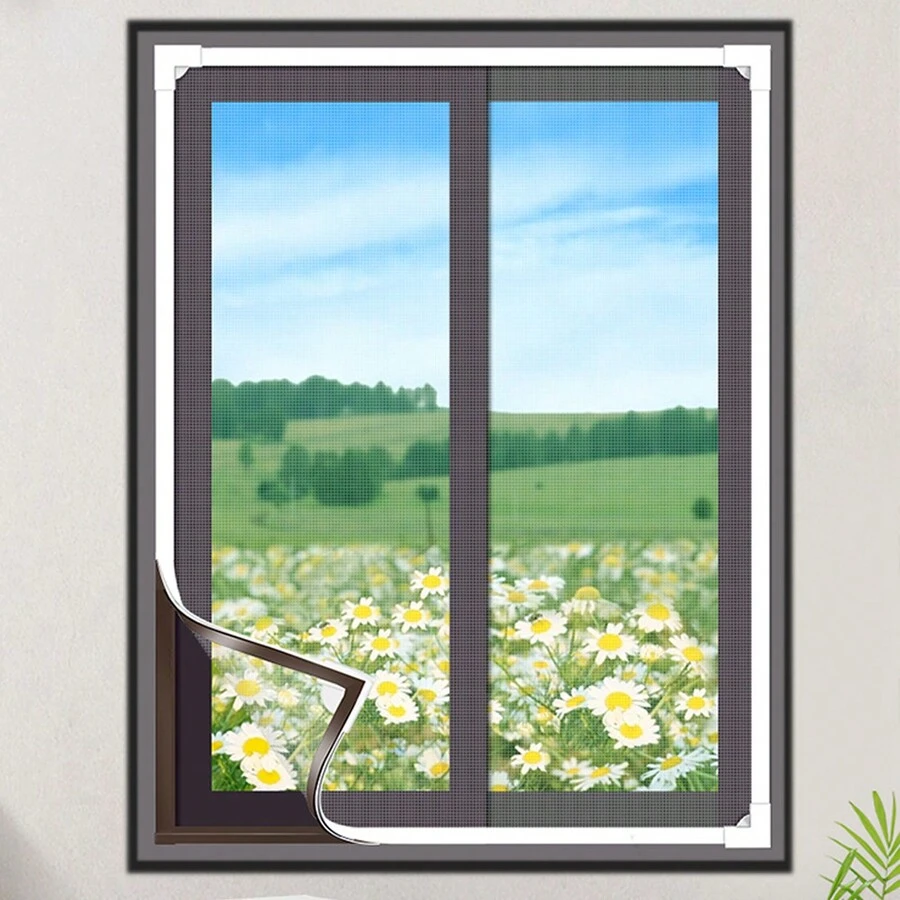 Magnetic Window Screen Adjustable DIY Window Net Screens Mesh Max 39''x59'' Fiberglass Grey Mesh For House Windows With White Frames - Multicolor - View 1