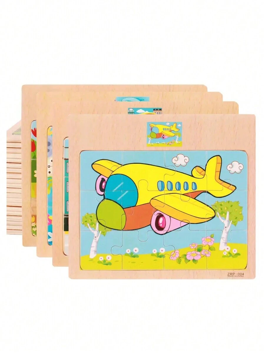 1 pieza Rompecabezas de madera de 12 piezas, rompecabezas con patrón de dibujos animados, rompecabezas de panel plano, juguete educativo temprano que fomenta la atención, paciencia y el desarrollo, regalo de Año Nuevo