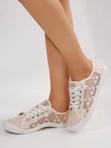 Zapatillas deportivas clásicas para mujer, cómodas y suaves, con cordones redondos para exteriores, para moda casual en lienzo - Beis - Ver 4