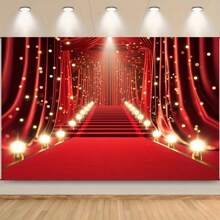 1 pieza Telón de fondo de cortina roja, tela de alfombra roja grande como fondo fotográfico para graduación, fiesta de baile, premios, máscaras, boda, decoración de fiesta, Navidad - Rojo - Ver 6