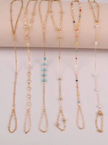 1 pièce Bague de chaîne pour femmes élément perle fausse et turquoise de style rétro simple et élégant, adaptée pour l'été