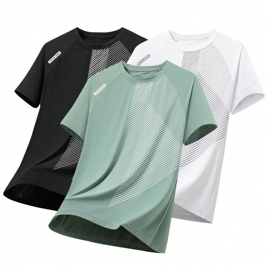 男友风男士夏季休闲运动时尚印花撞色短袖 T 恤 3 件/套