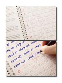 1pc Notebook + 5pcs Refills + 1pc Pen Grippers, English Italic 3D Groove Practice Copybook, Handwriting Practice Calligraphy Book, English Alphabet Word, Reusable Book - Multicolor - View 4