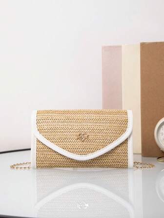 Mini Woven Contrast Color Strap Shoulder Crossbody Bag