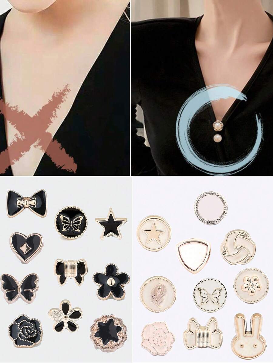 20 件适用于衣服/裙子的防滑纽扣、腰带调节器和腰带，配有仿珍珠胸针徽章，无需缝制纽扣情人节 - 彩色 - 查看 1