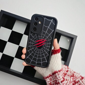 1 件蜘蛛网黑色个性化创意欧美风格 Ins 蜘蛛爪抓挠恶魔万圣节红/深色，磨砂黑色镜片框架，梯形设计，全覆盖，防摔软壳，兼容三星 Galaxy 手机壳，梯形镜片框架，梯形环绕设计，厚实材质，无质量问题或瑕疵。防水防震防刮