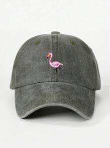 1入組中性刺繡火烈鳥洗水棉棒球帽，戶外調節式防曬帽，適用於春秋季旅行/海灘/假期，Y2K風格青年帽 - 刺繡 - 查看 13
