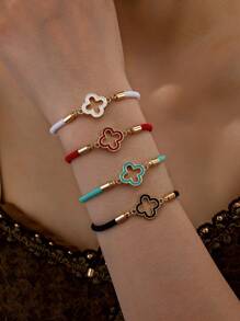 1 件时尚迷人简约海滩风格可调节幸运四叶草手链手工编织线三叶草图案可调节弹性花朵和五叶草串珠手链适合女性日常佩戴波西米亚风格珠宝母亲节礼物夏季手链情人节、妈妈、母亲、母亲节、礼物 - 五葉草 - 查看 13