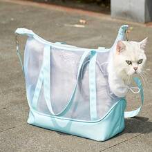 便攜式尼龍網格寵物運輸盒，可摺疊透氣貓包，適用於戶外旅行 - 薄荷綠 - 查看 4