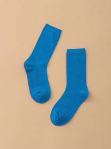 1pair Solid Color Mid-Calf Socks Suitable For Everyday Wear