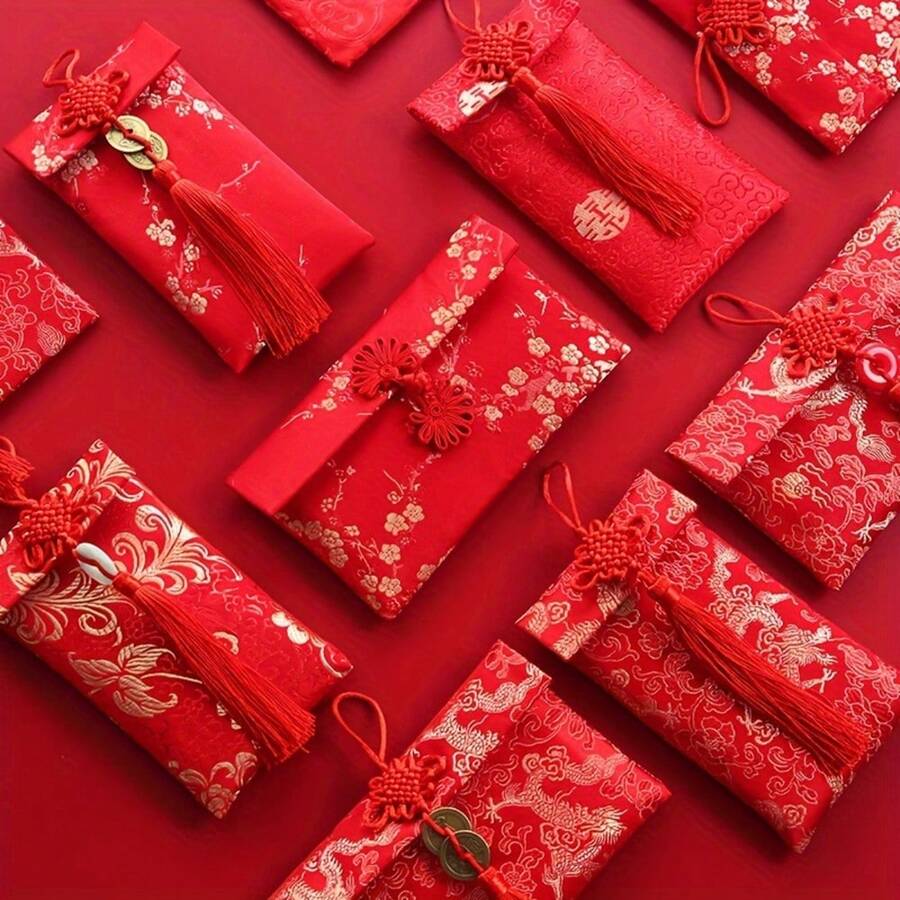 1 Pc Red Festive Gift Bag, Money Bag. Chinese New Year Red Envelopes. Silk High-End Material Small Storage Bag - Red - View 1