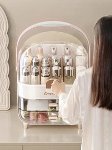 1 Hộp Đựng Mỹ Phẩm Dung Tích Lớn Cao Cấp Với Thiết Kế Chống Bụi, Đựng Son Môi, Khẩu Trang Và Các Sản Phẩm Chăm Sóc Da, Đế Trưng Bày Có Tay Cầm - Nhiều màu - Xem 6