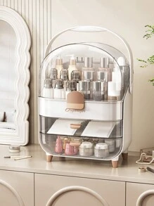 1 Hộp Đựng Mỹ Phẩm Dung Tích Lớn Cao Cấp Với Thiết Kế Chống Bụi, Đựng Son Môi, Khẩu Trang Và Các Sản Phẩm Chăm Sóc Da, Đế Trưng Bày Có Tay Cầm - Nhiều màu - Xem 1
