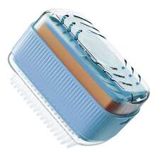 Caja de espuma de jabón con rodillo, caja de jabón con burbujas para la lavandería, almacenamiento de limpieza de jabón, dispensador de rodillo de caja de espuma portátil, caja dispensadora de jabón en barra con cepillo que mantiene el jabón seco - Azul - Ver 3