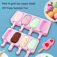 Silicone 4/8Cavity Ice Cream Molds, Popsicle Mold, Can Reuse, Ice Cream Mold, Easy Disengage The Mold, Applicable To Home-Made Popsicles, DIY Popsicle Mold