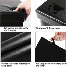 Cubo Otomano de Almacenamiento, Asiento para Sala de Estar, Dormitorio, Oficina, Casa, Reposapiés de Almacenamiento, Set De Almacenamiento Multifuncional con Otomana y Taburetes, Bancos de Almacenamiento, Taburete Plegable, Espacio para el Hogar, Sofá, Asiento, Banco, Armarios para Zapatos, Taburete. - Negro Vinipiel - Ver 3
