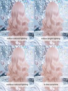 alicegarden Shaped Lace 4*1 ,Anterior Forehead Lace Long  Wavy Wigs Hair, Center Split Wig,Anterior Forehead Pink Lace- 30 Inch Semi Woven Daily Natural, Smooth And Realistic Wig(Excluding Accessories) - Pink - View 7