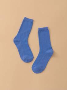 1pair Solid Color Mid-Calf Socks Suitable For Everyday Wear