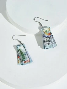 1pair Miniature Fake Money Earrings, European And American Style, Suitable For Women's Funny Earrings