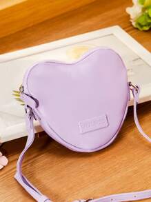 1 pezzo Borsa a tracolla a forma di cuore in pelle PU per ragazze, con chiusura lampo, adatta come regalo per le ragazze in occasione di vacanze - Viola malva - Visualizzare 6