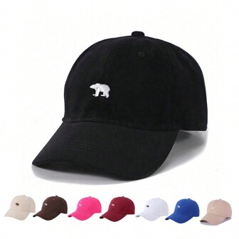 1入組女士時尚刺繡可愛熊實色棒球帽，簡潔適合春夏防曬和日常穿著