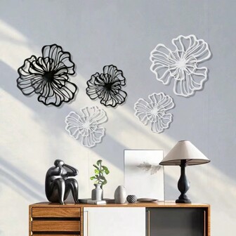 5pcs Iron Art Wall Decoration, Multicolor Double Layer Flower Combination Wall Decoration, Suitable For Tv Backdrop, Living Room, Bedroom, Iron Art Flower Wall Decoration Gifts Birthday Graduation