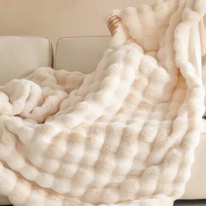 1 pieza Manta de doble cara de felpa, suave y cálida, estilo lujoso de piel sintética perfecta para usar en sala de estar, dormitorio y sofá de manera versátil