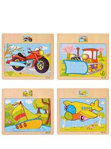 1 pieza Rompecabezas de madera de 12 piezas, rompecabezas con patrón de dibujos animados, rompecabezas de panel plano, juguete educativo temprano que fomenta la atención, paciencia y el desarrollo, regalo de Año Nuevo