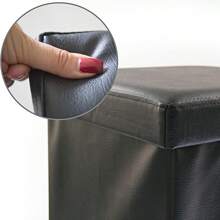 Baúl Plegable Multifuncional con Tapa Acolchada, Banco Organizador para Hogar con Almacenamiento Interno - Negro Vinipiel - Ver 3