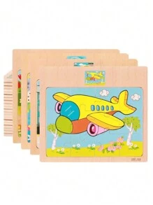 1 pieza Rompecabezas de madera de 12 piezas, rompecabezas con patrón de dibujos animados, rompecabezas de panel plano, juguete educativo temprano que fomenta la atención, paciencia y el desarrollo, regalo de Año Nuevo