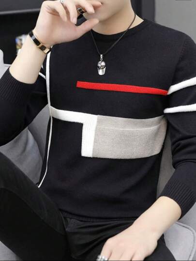 Suéter Tricot Masculino – Casaco de Frio Gola Redonda Manga Longa Lã Premium Inverno 2025